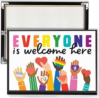 Everyone Is Welcome Here Posters Inclusive Classroom Decor No To Racism Prints Safe Space Diversity Canvas Wall Art For Office Living Room Bedroom Wall Decor 16x24in Unframed