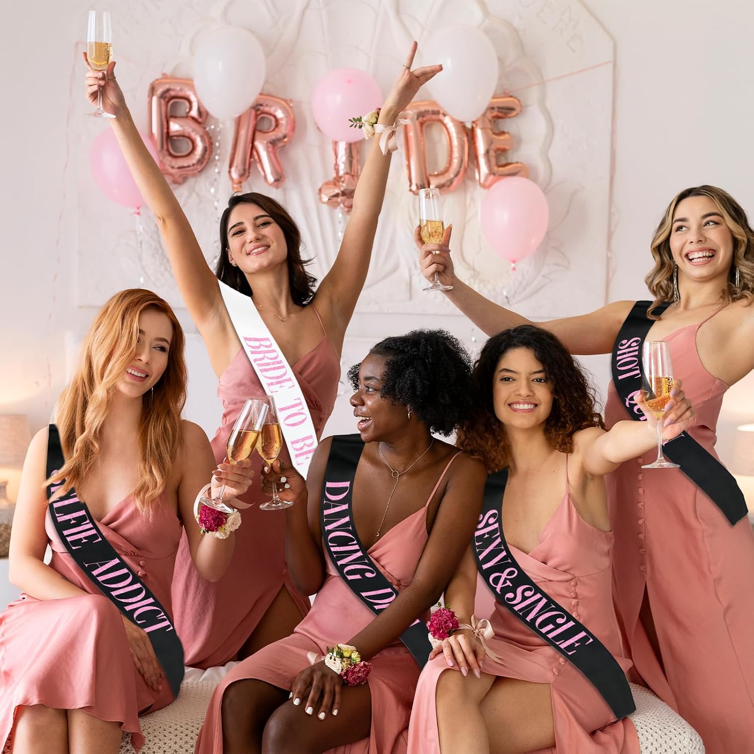 10 Pcs Bachelorette Party Sashes set - White Bride to Be Sash and Black Bridesmaid Sashes for Bachelorette Bridal Shower and Hen Party Decorations Favors (Glitter Hot Pink Letters)