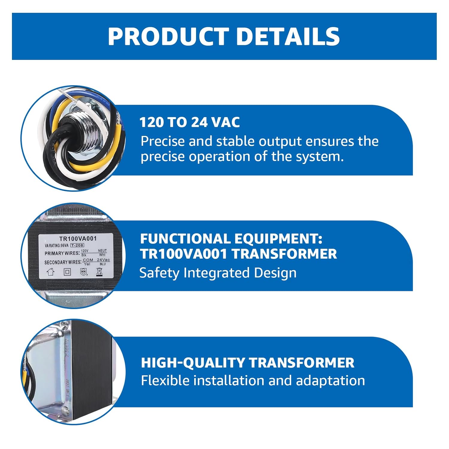 TR100VA001 100VA Transformer 120 to 24Vac Transformer with Built-in Circuit Breaker,Foot and Single Threaded Hub Mount