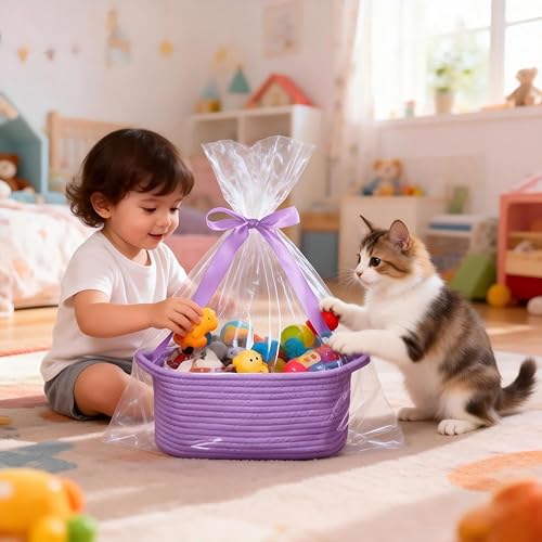 Miniatura 3 de Cesta de regalo para bebé con bolsas de regalo y cintas, cesta de algodón vacía, almacenamiento de juguetes para bebés y mascotas, 12 x 8 x 5 Púrpura