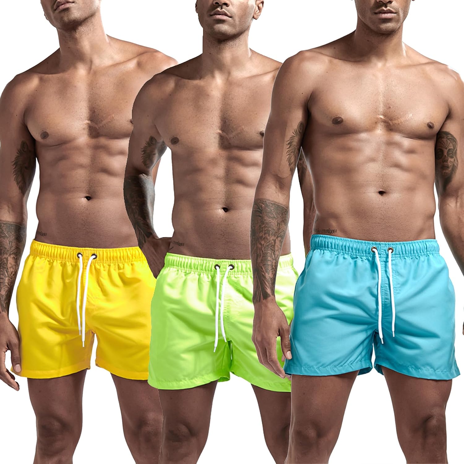 JIHUILAI Men's Swim Trunks Quick Dry Swim Shorts with Mesh Lining Beach Shorts Bathing Suits Yellow/Green/Blue XL