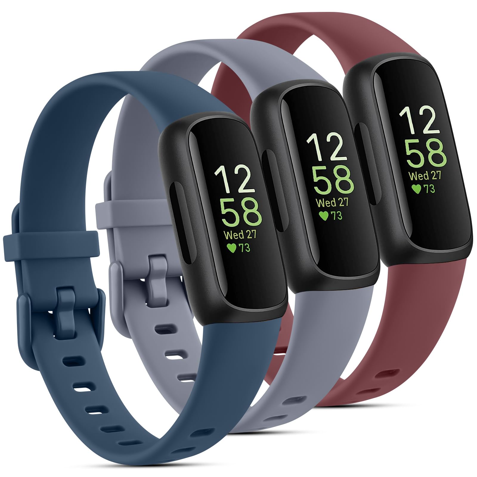 Pack 3 Straps for Fitbit Inspire 3 Strap for Women Men, Soft Silicone Replacement Strap Wristband Watchband Accessories 3-PACK 04