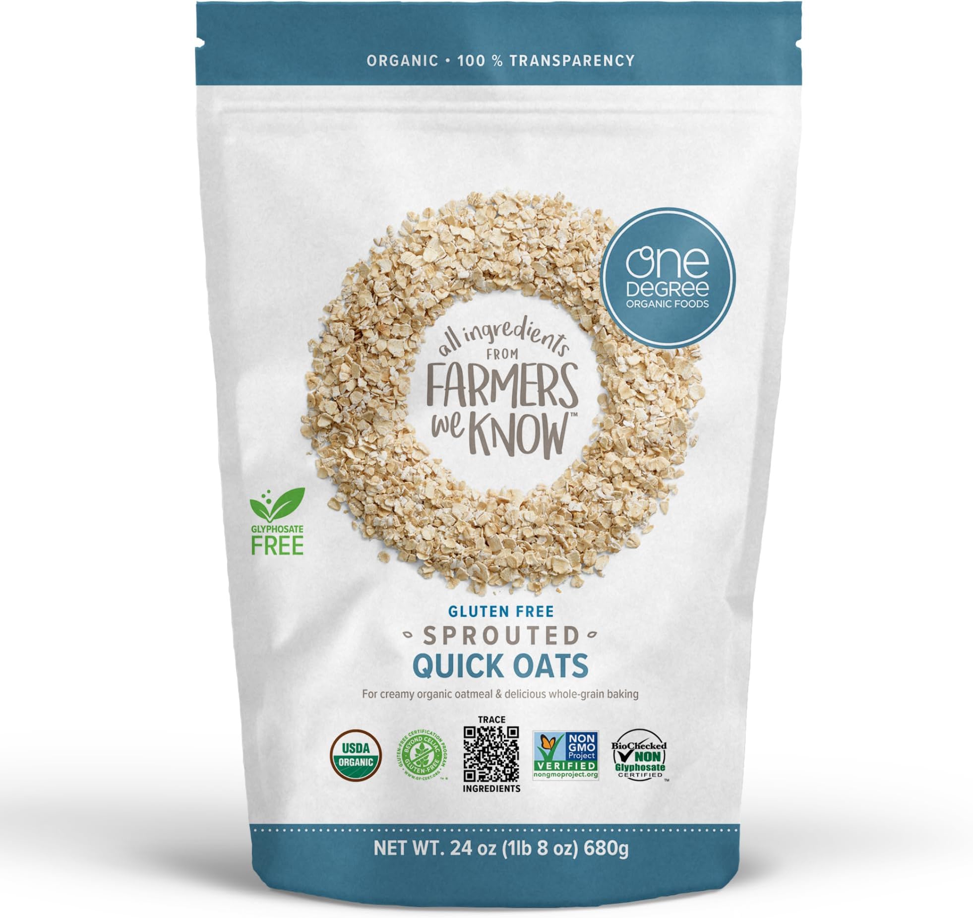 One Degree Organics Sprouted Quick Oats, 24oz