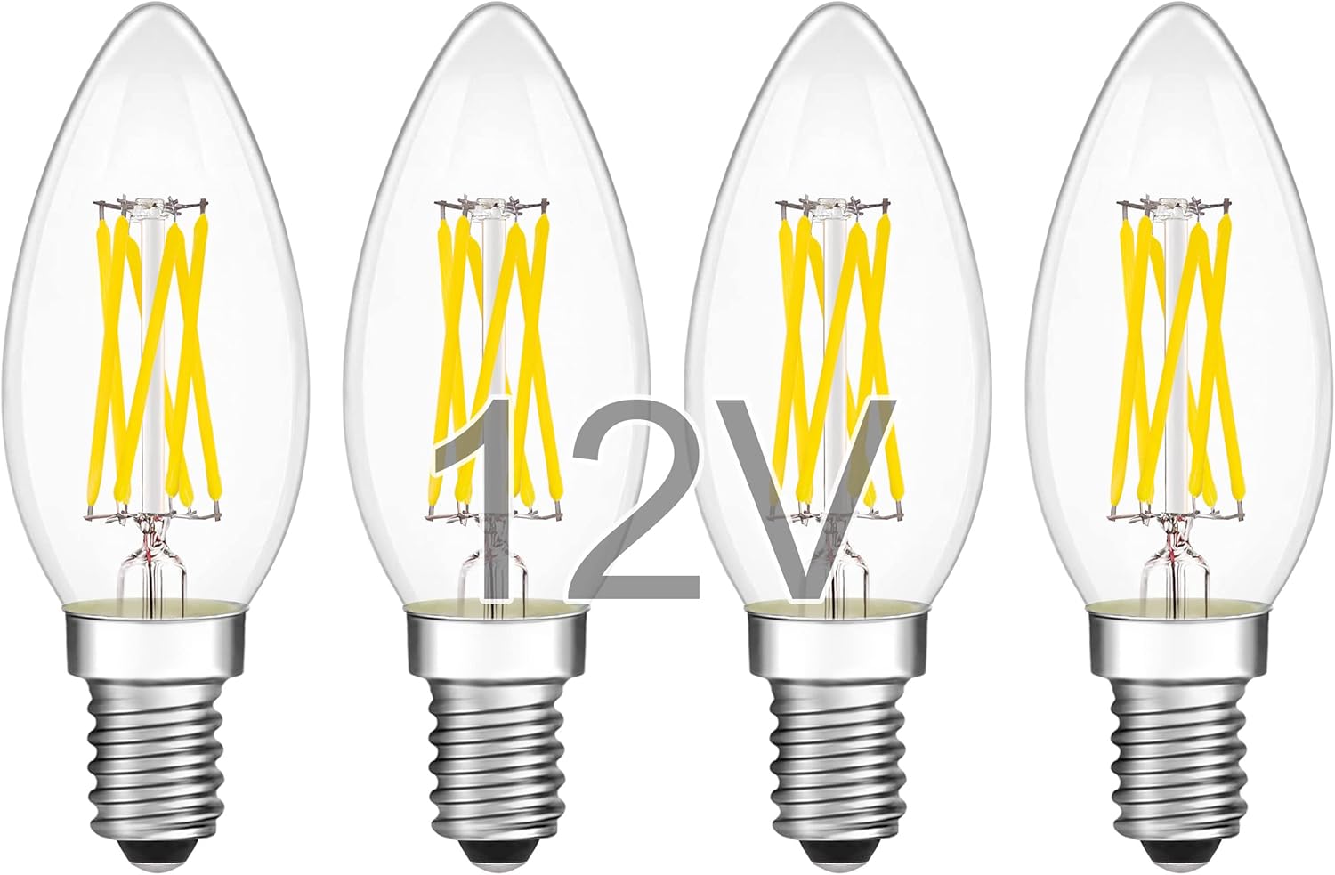 12V LED Candelabra Light Bulbs - Daylight 5000K 6W(Only for 12 Volt DC/AC) - E12 Small Base - 60W Equivalent Dimmable Low Voltage Type B LED Candle Bulb for RV, Lamppost, Shed, 4 Pack