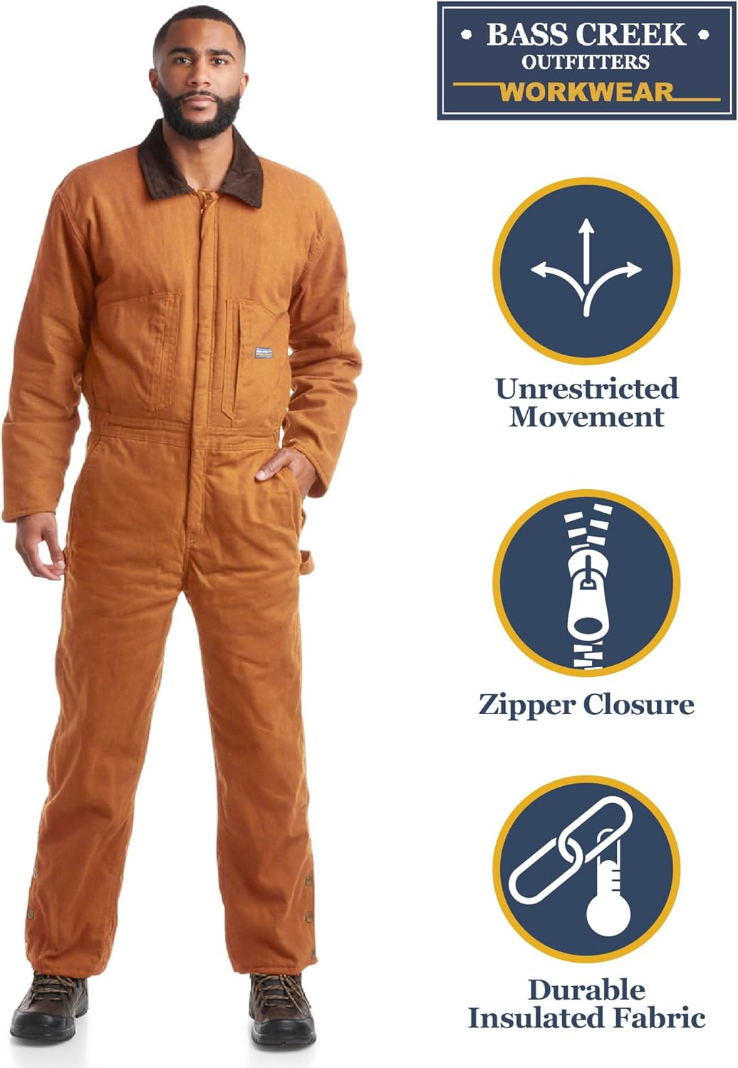 Bass Creek Outfitters Mens Coveralls - Durable Long Sleeve Work Wear Jump Suit Insulated Coveralls for Men with Pockets