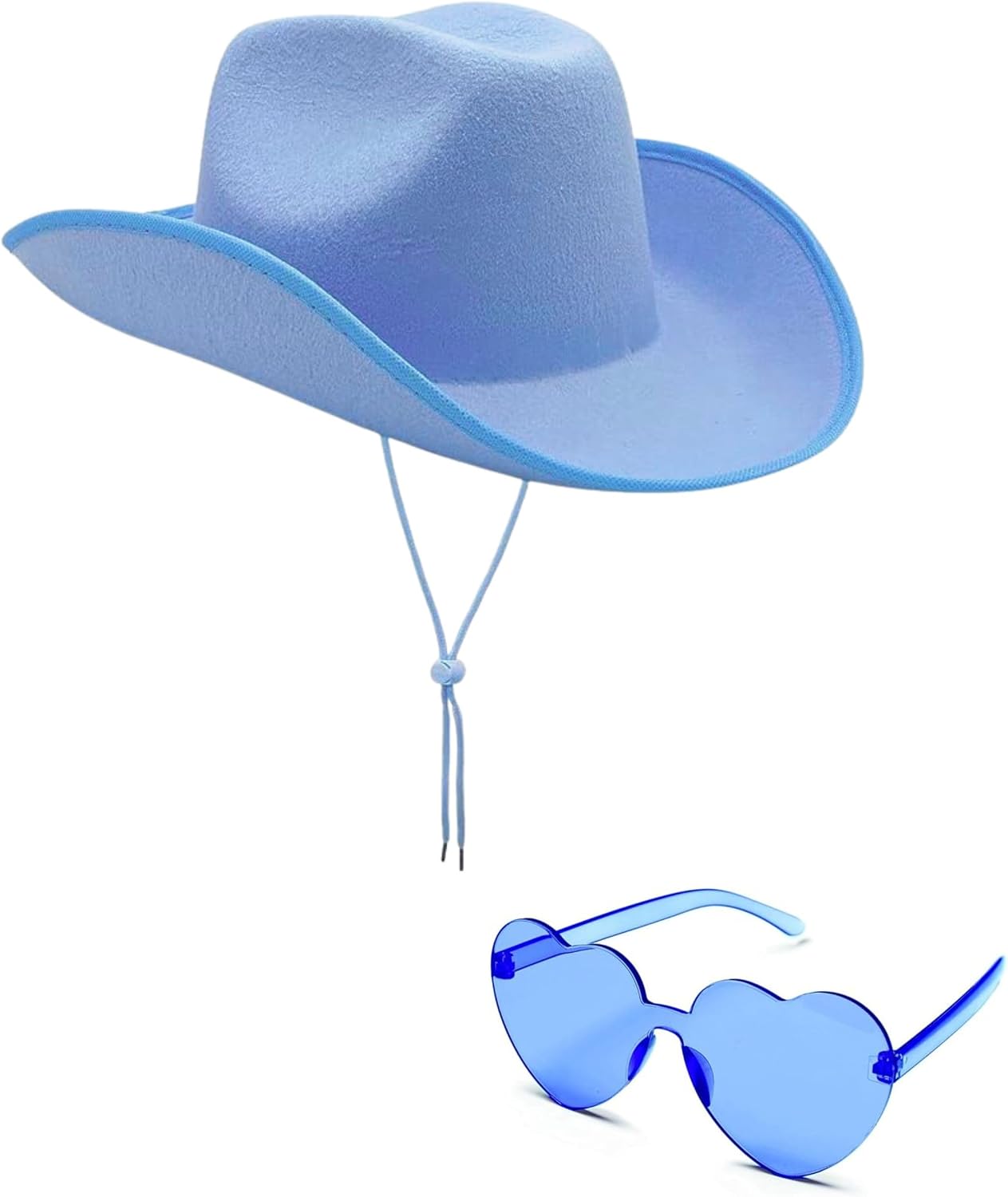 4E's Novelty Cowboy Hat with Heart Shaped Glasses for Adults Women Men, Felt Cowgirl Hat Western Party Dress Up Accessories