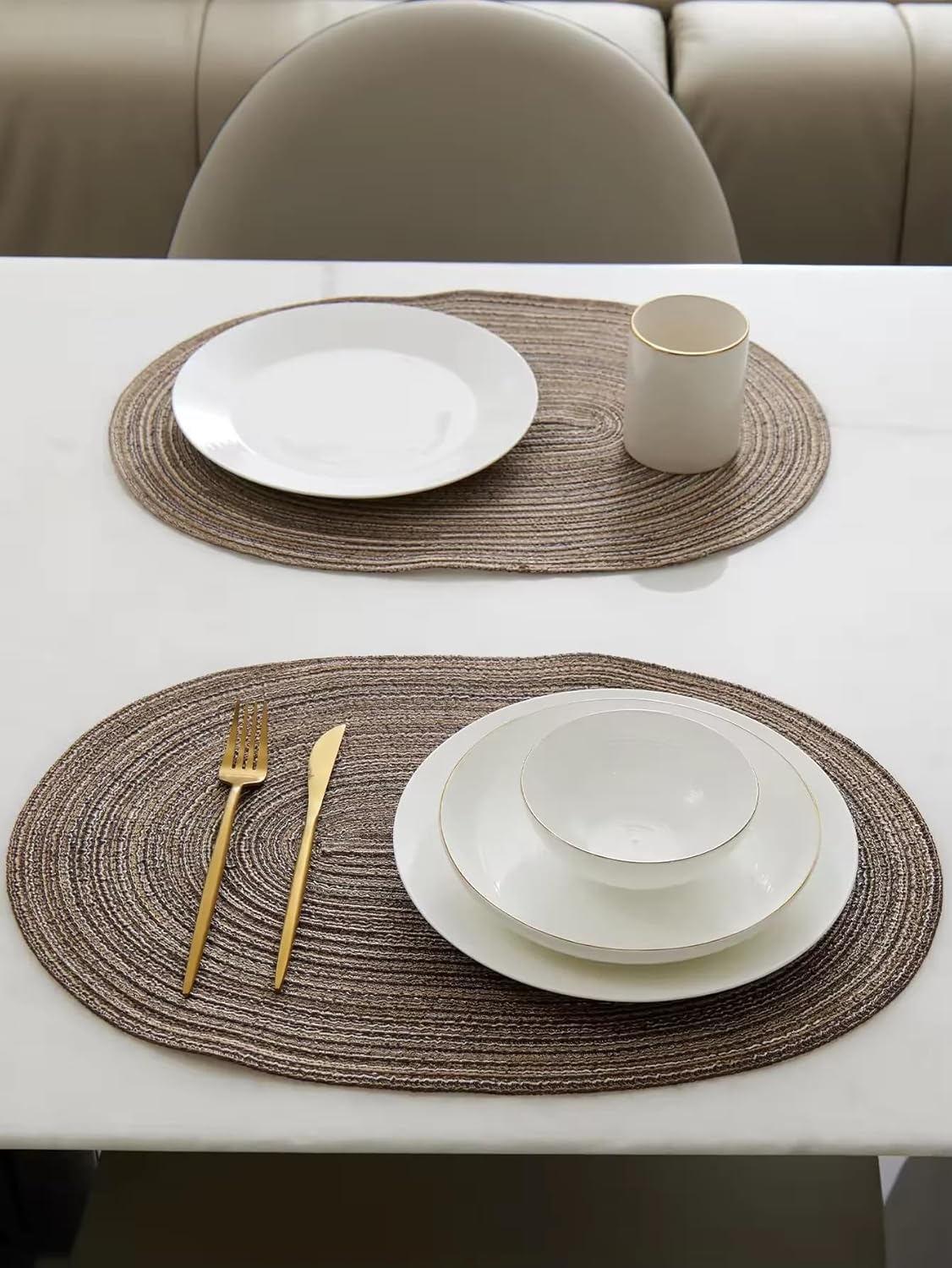 50 * 35cm Oval Braid Polyester Placemats Set of 4, Table Place Mat Woven Placemat for Home Wedding Decor(Green)