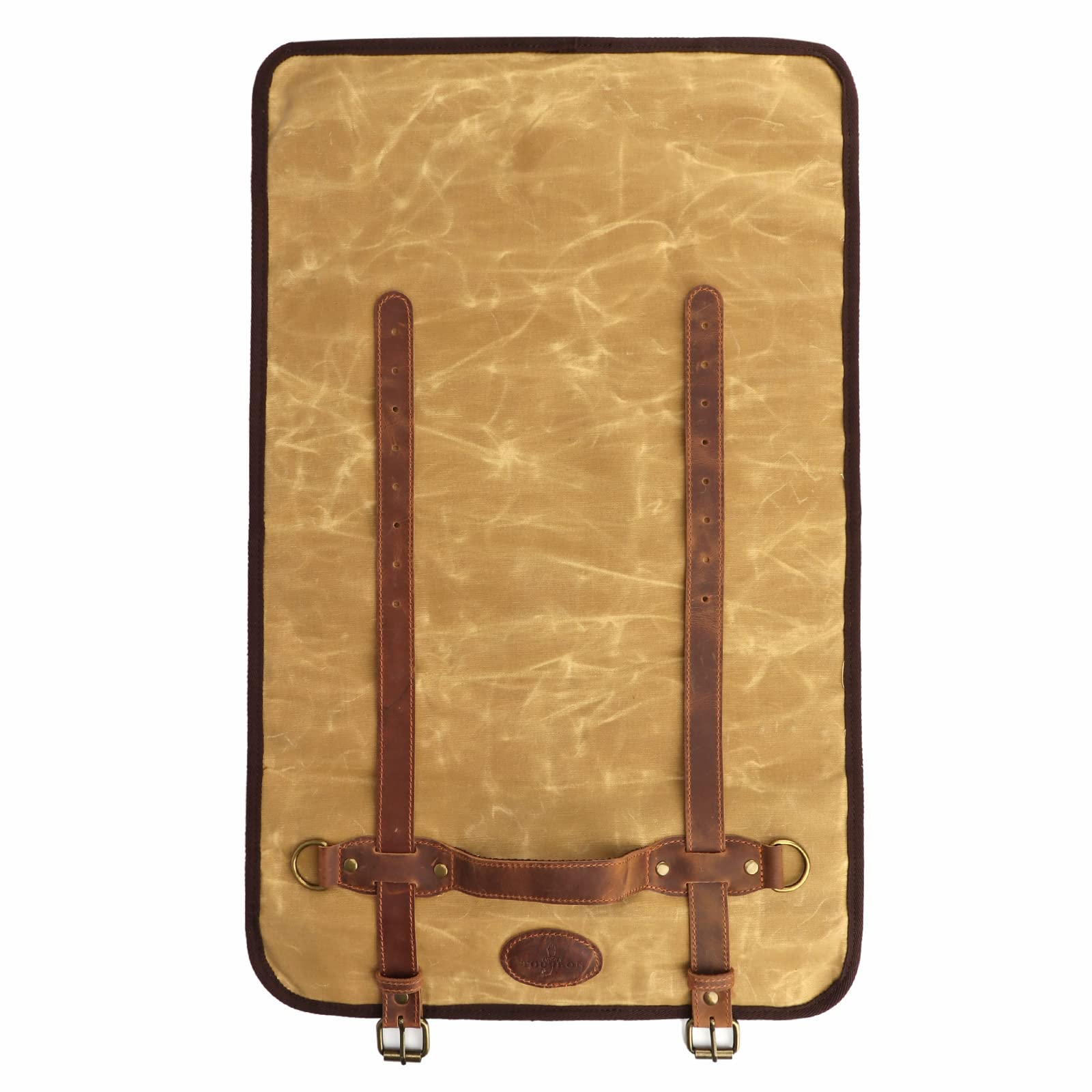 TOURBON - Bolsa enrollable para cuchillos de chef, 12 ranuras, lona encerada y cuero, organizador portátil de herramientas de cocina, Brown, 65*39.5cm (unfold), Organizador de bolsas