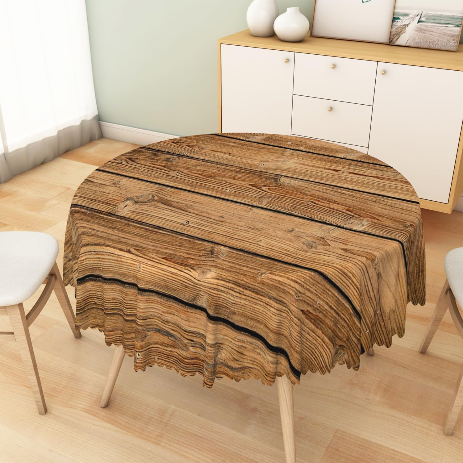 Brown Wood Grain Round Tablecloth 70 Inch Rustic Farmhouse Style Wooden Board Table Cloth Stain Resistant Wrinkle Free Table Cover for Dining Room Kitchen Patio Western Themed Party Decor