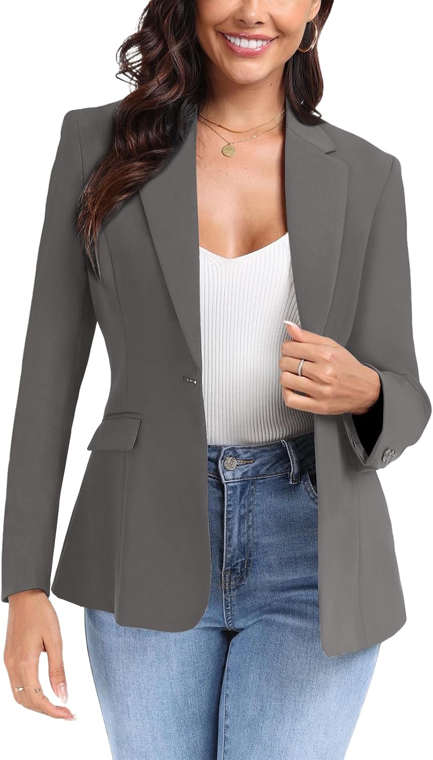 Women's Work Office Blazer One Button Notched Lapel Business Tuxedo Blazer Casual Blazer Jackets Suit Petite - Image 2