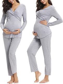 Pijamas de Lactancia para Mujer Invierno Algodón Embarazadas Mujer Maternidad Conjunto…
