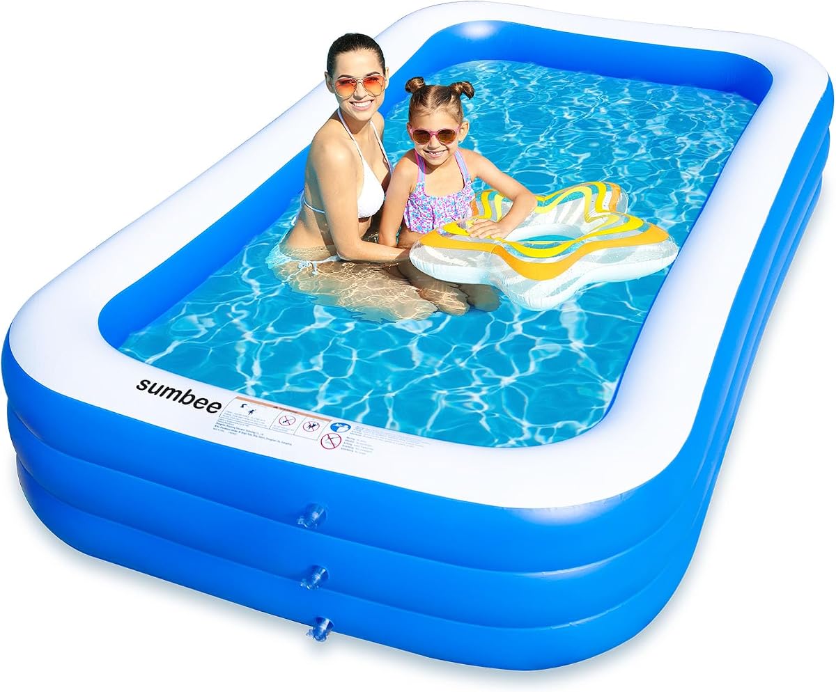 Inflatable Pool for Kids and Adults, 120" x 72" x 22" Oversized Thickened Blow Up Family Swimming Pool for Outdoor Patio Backyard Garden Deck Summer Party Full Size Blue