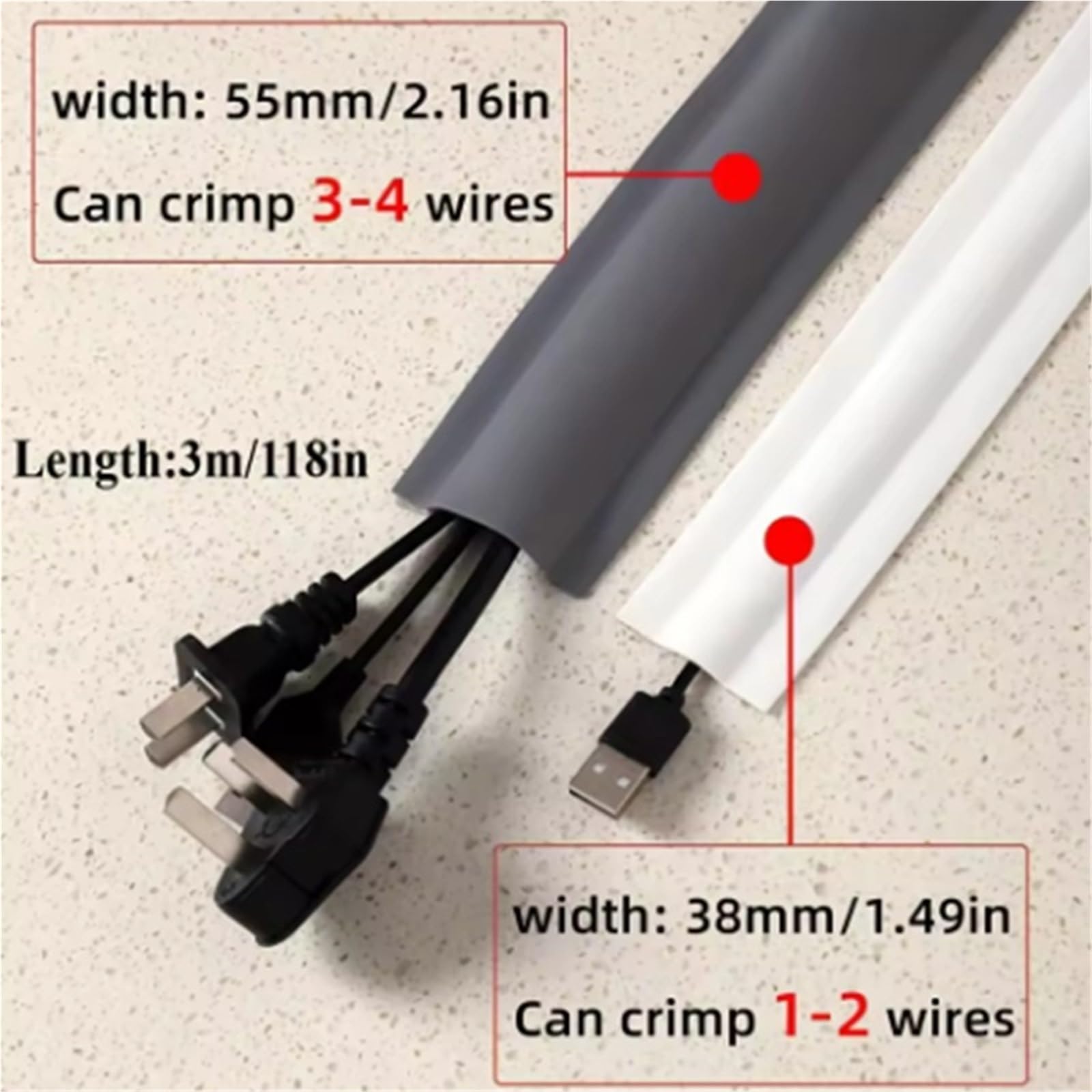 caNaleta Cables Pared Adhesivo 1 Unidad de m, 3 y 5 PVC, autoadhesiva, for Bandeja portacables Superficie, con Cubierta Anti-pisoteo conducto Decorativo for Cables Expuestos(Black,5.5cm,3.0M)