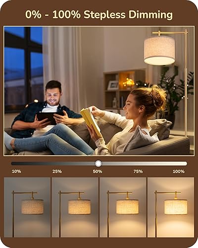 Miniatura 3 de EDISHINE Lámpara de pie regulable, 5 temperaturas de color, lámpara de pie moderna con control remoto y pantalla beige, enchufe E26, lámpara de pie