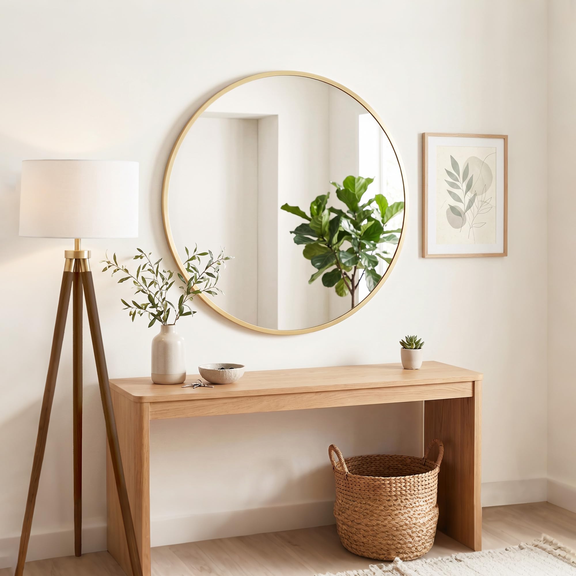 HOMCOM Espejo de Pared Redondo 61 cm baño Dorado