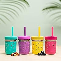 Vista 2 de Elk and Friends Pajitas de silicona reutilizables para adultos y niños con tapón para tarros o vasos Mason de 12 y 14 onzas, paquete de 8 pajitas