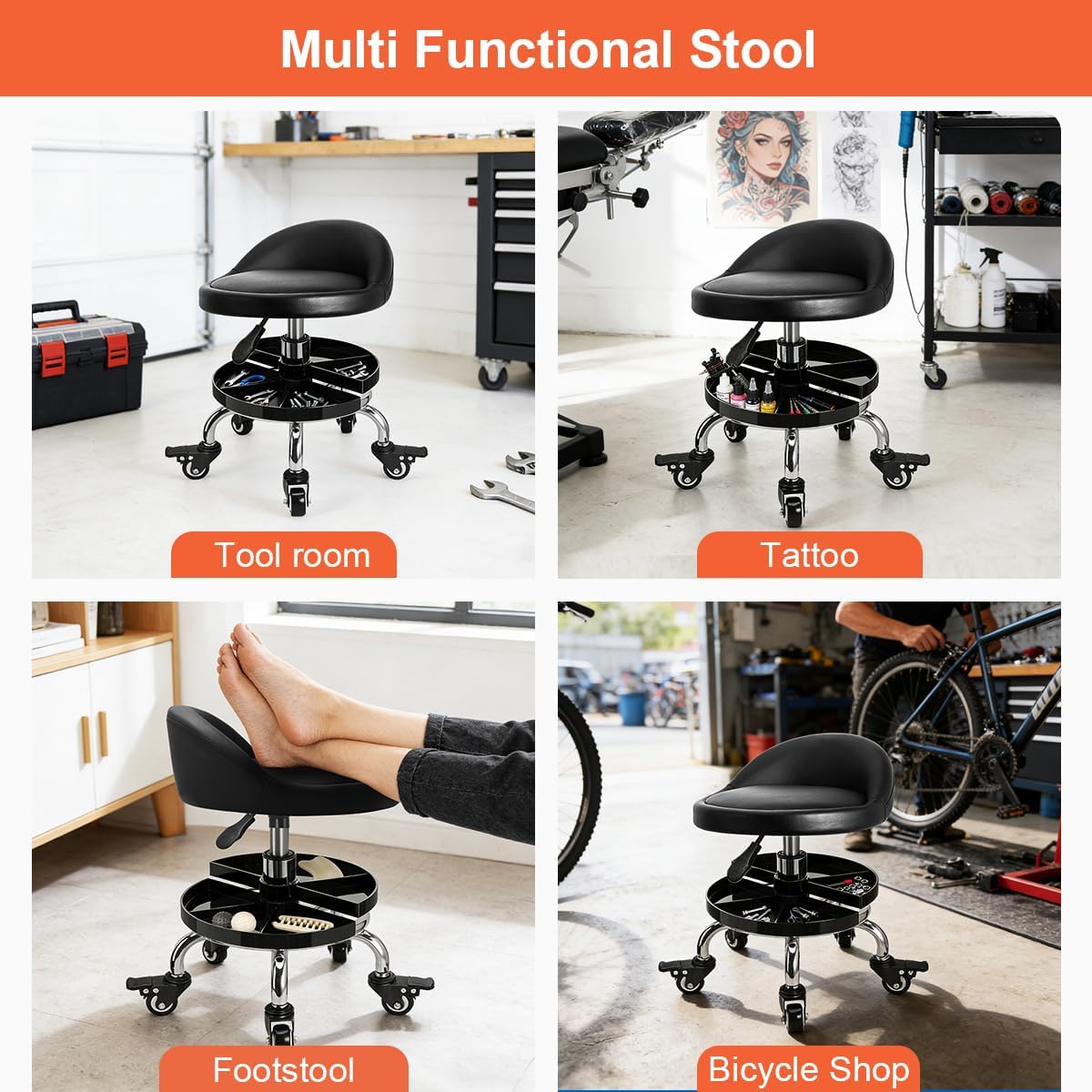 Garage Mechanic Stool with Storage Tray,Low Height Rolling Shop Stools, Rolling Mechanics Seat Chair Height Adjustable, Rolling Shop Chair, Work Stool Creeper Seat (Style 1)