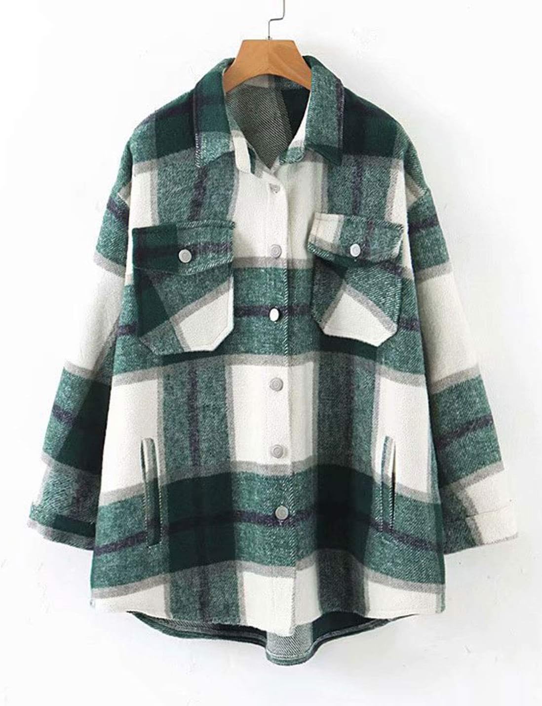 Tanming Womens Flannel Plaid Shacket Wool Blend Button Down Shirt Fall Fashion Jacket - Image 2