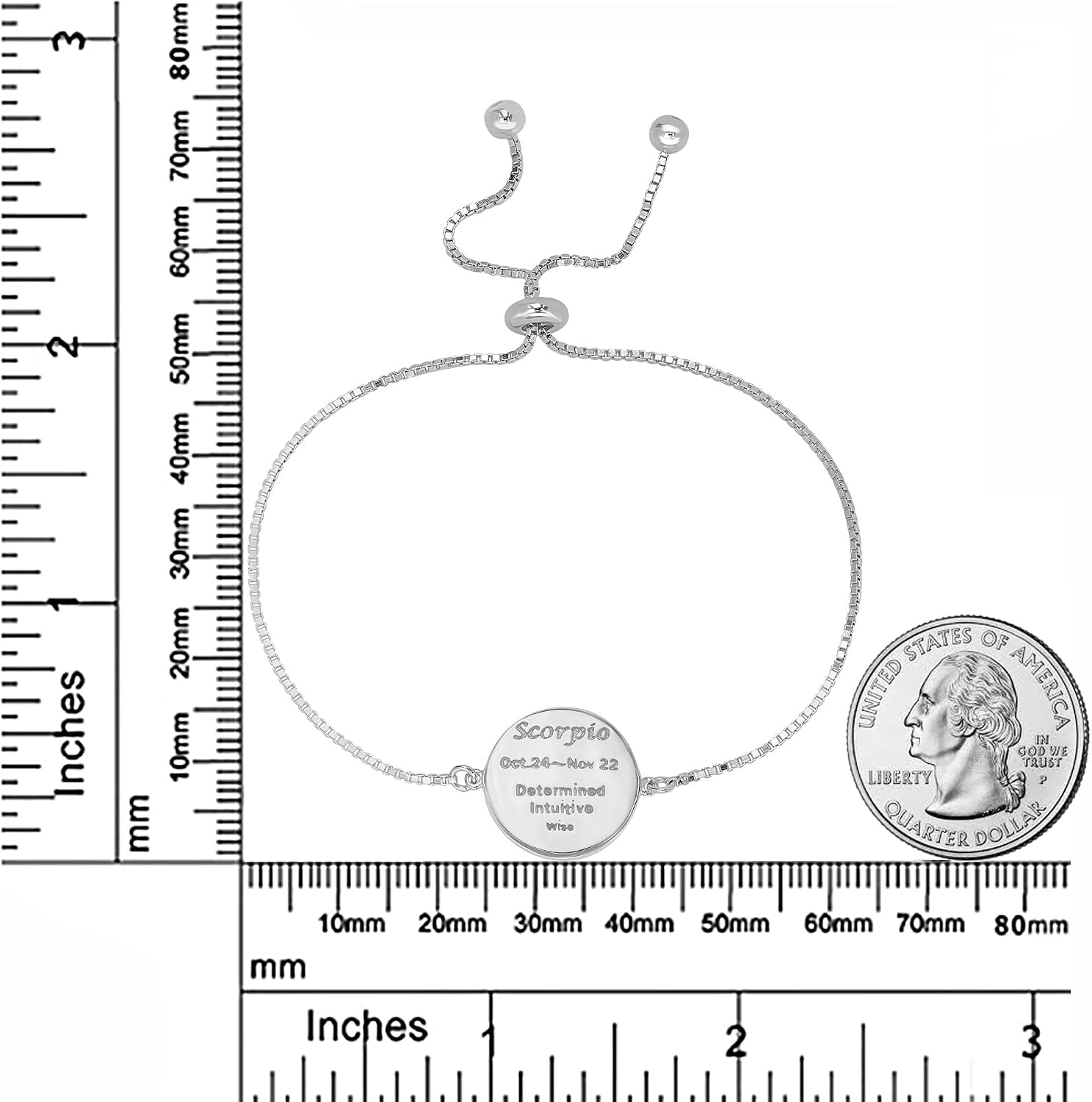 Sterling Silver Zodiac Crystal Adjustable Bracelet, 9 Inches