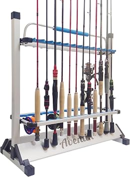 Aventik Mini Fishing Rod Holder Sile Aluminum 12&24-Rod With Lifting Handle Silver,24 Rod Racks with Handle
