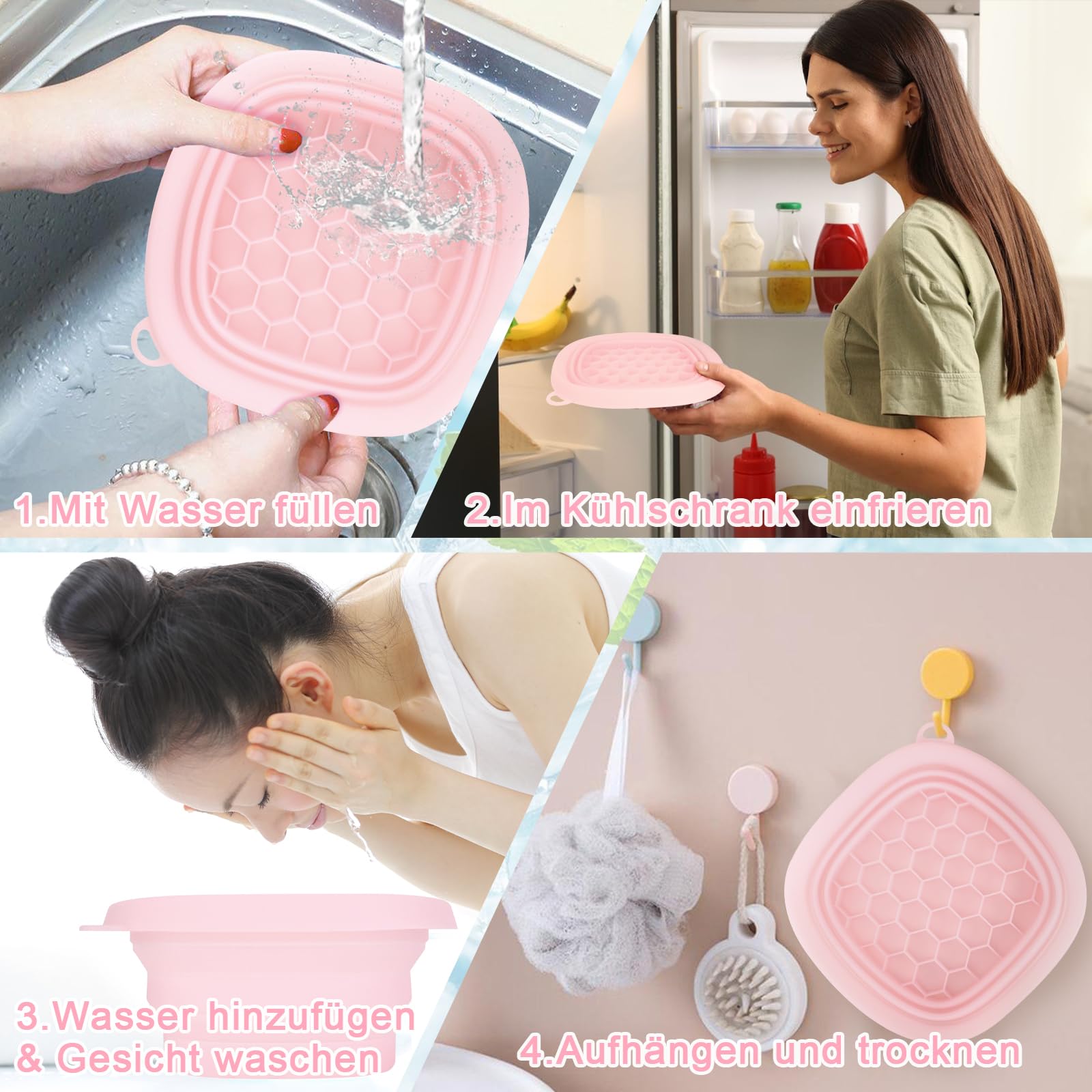 Ice Face Bowl, Ice Face Bath Bowl, Bol de visage pliable en silicone avec compartiment intégré pour glaçons, portable, pour le refroidissement du visage, décongestionnant et apaisant la