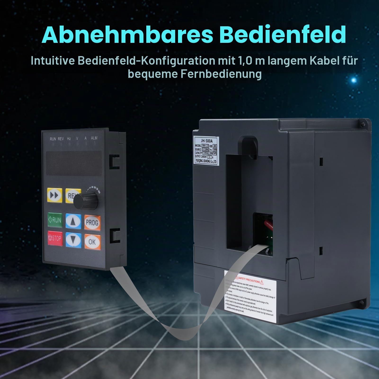 VFD Frequenzumrichter 230V Einphasiger 220V-Eingang Dreiphasiger 220V-Ausgang 2.2KW Frequenzumrichter CNC Frequenzumrichter Abnehmbare Schalttafel Modell JH-500A (mit 1M Verlängerungskabel)