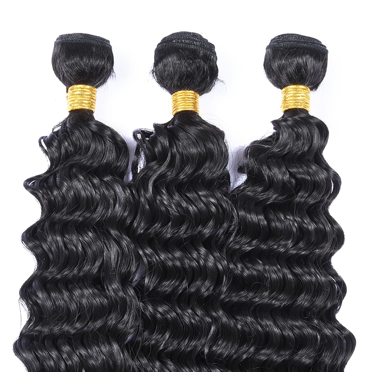 Luovce Synthetic Hair Extension Deep Wave Synthetic Hair Weave Bundles 3 Bundles 22 inches with one Closure 230 Grams 1B Colour - Image 4