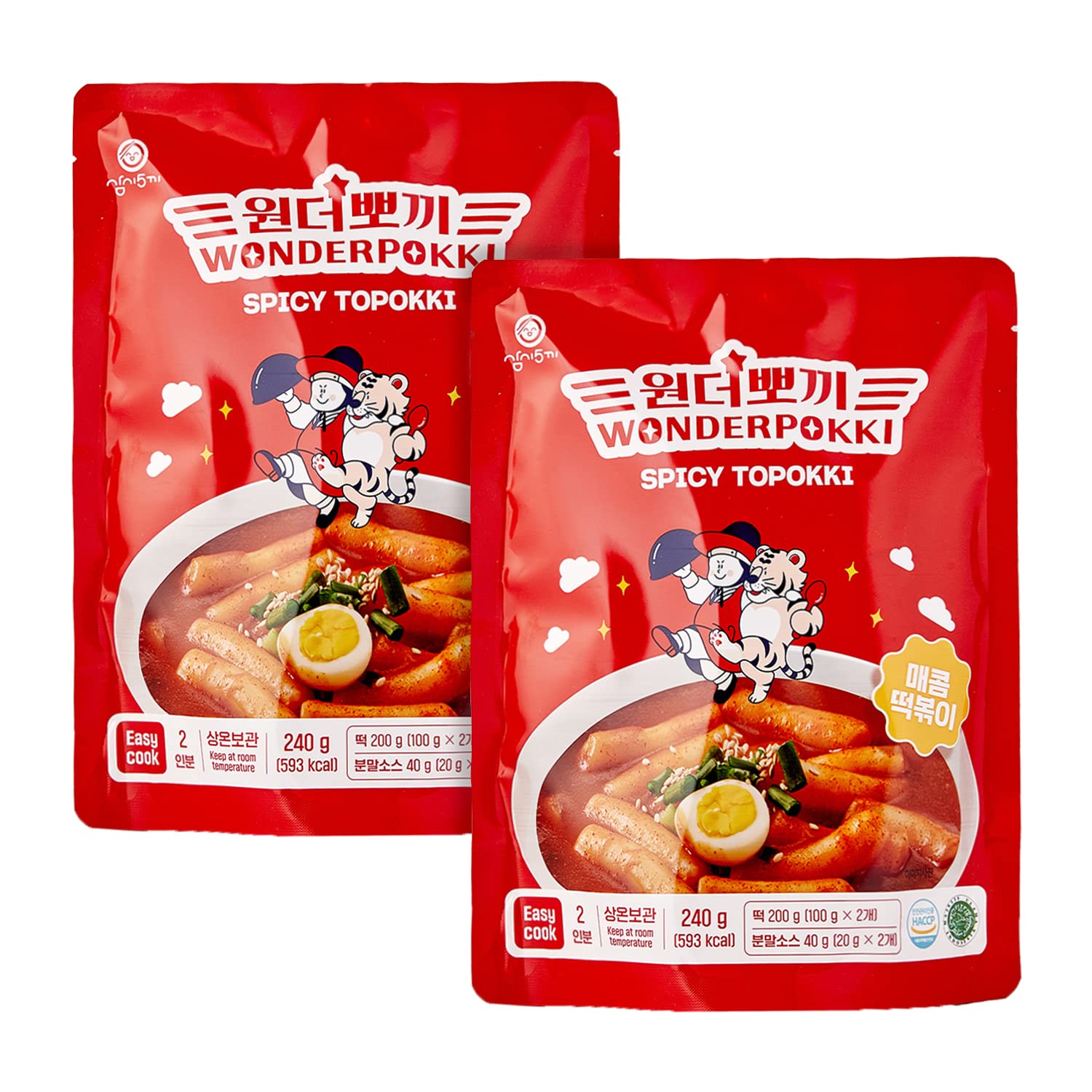 Wonderpokki Tteokbokki Sweet & Spicy Authentic Korean Flavor Rice Cake Instant 떡볶이. 240g (8.47oz), Pack of 2, Two Serving Per Container. Topokki, Easy to Cook, Can be Cooked by Using Frying Pan & Microwave