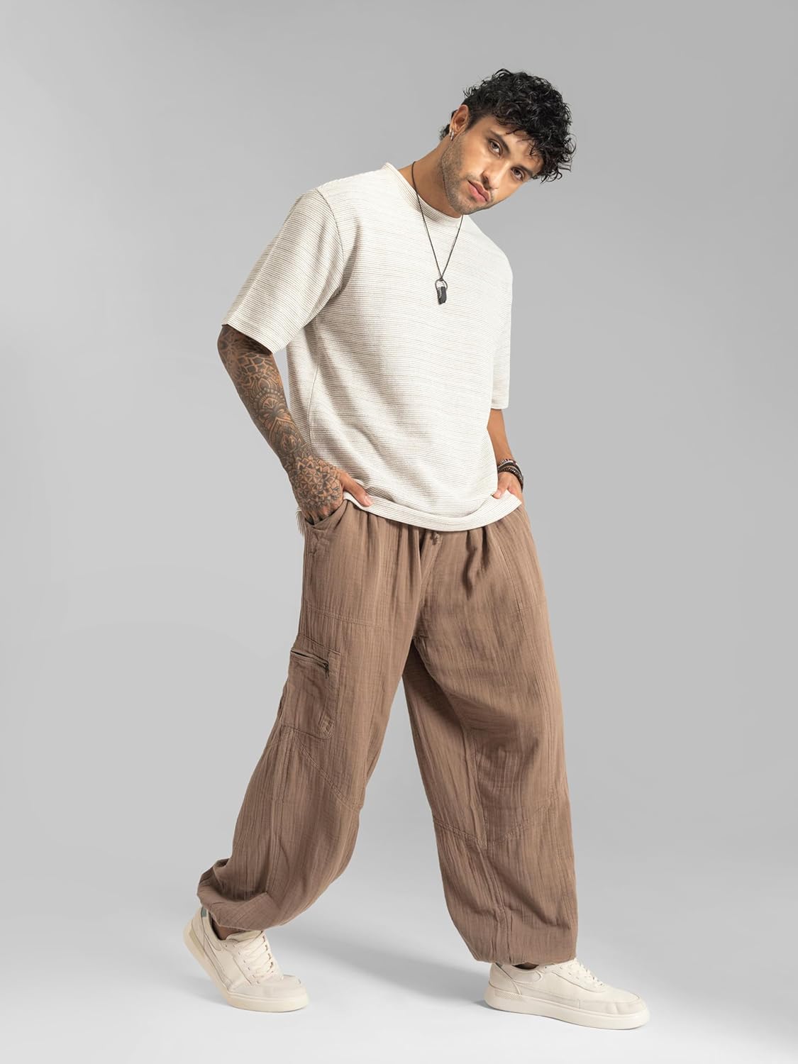 Men’s Cotton Pants – Lightweight Boho Harem Drawstring Trousers – Soft Travel Yoga Pants