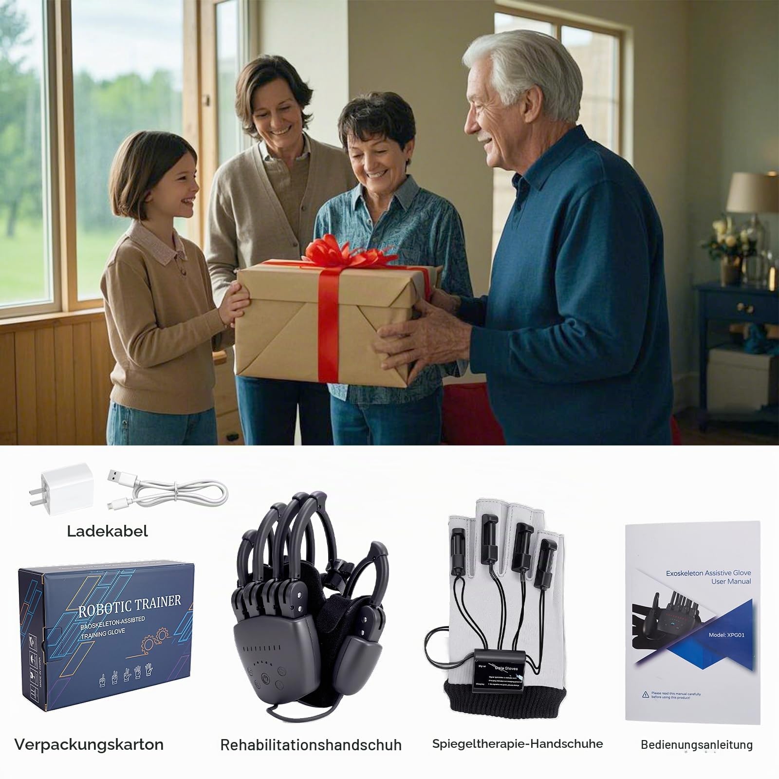Rehabilitation Roboter Handschuhe, Hand Funktion Wiederaufladbar Rehabilitationshandschuhe, Hand-Therapie-Handschuh mit Spiegelfunktion, Schlaganfall Hemiplegie Rehabilitation Handschuh (Right hand-S)