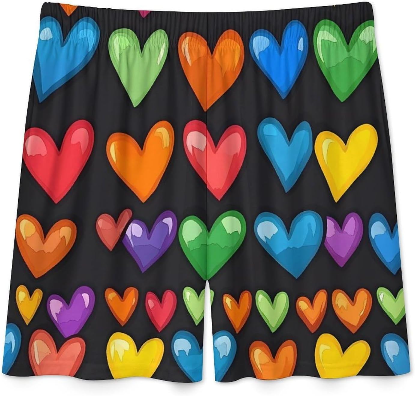 Rainbow Love Heart Print Mens Pajama Shorts Drawstring Pajama Pants Pj Bottoms with Pockets
