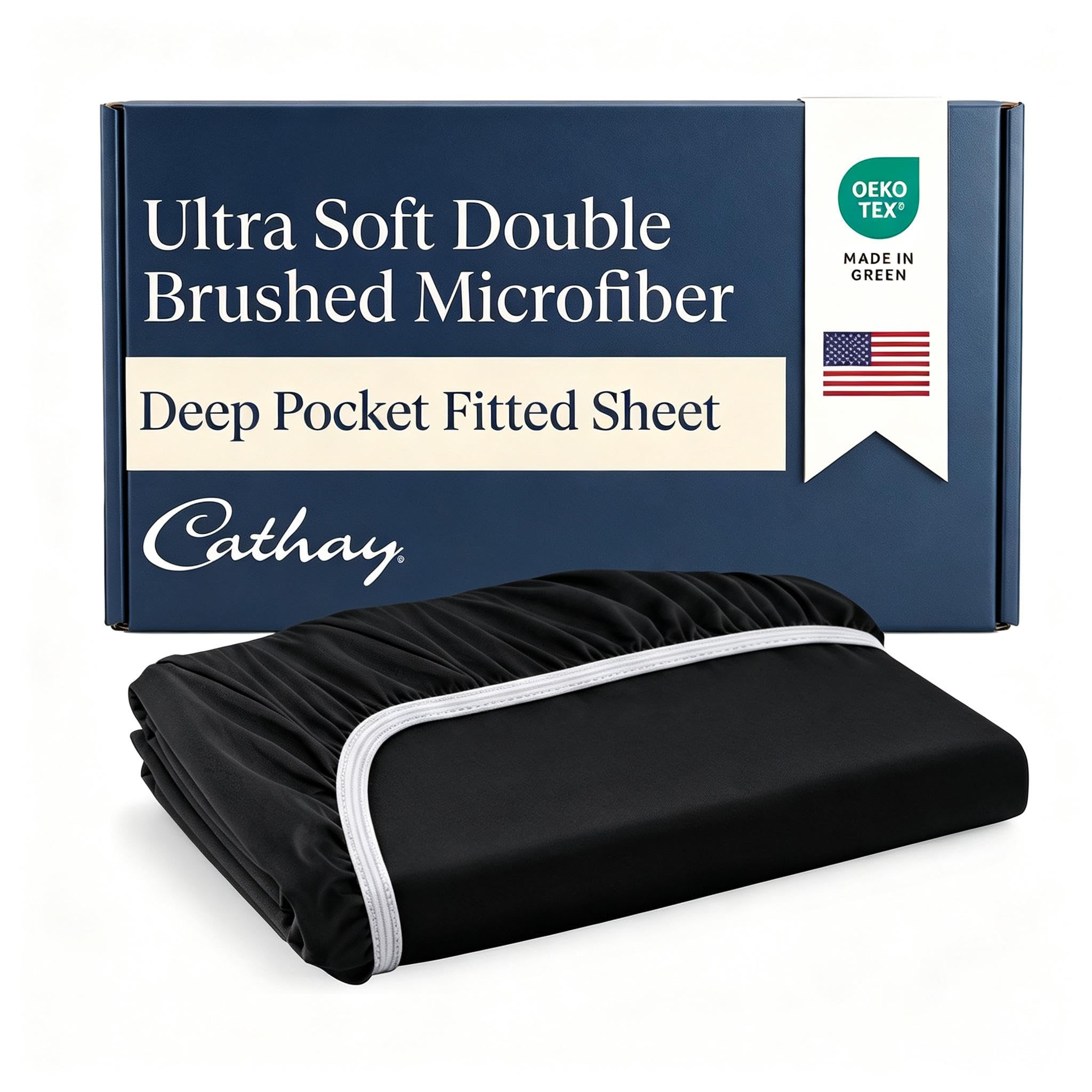 Cathay Home Full Fitted Sheet Only, 14" Deep Pocket Ultra Soft, Black | Fits 12"-16" Mattresses, Wrinkle & Fade Resistant, Ultra-Soft, Breathable, Hypoallergenic, Easy Fit, Oeko-Tex OEKO-TEX STANDARD 100