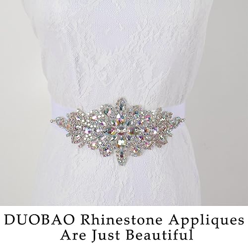Vista 55 de DUOBAO Rhinestone Pearl Bead Applique Iridescent Rhinestones Appliques for Dresses Vintage Crystal Bridal Sash Wedding Dress Belt