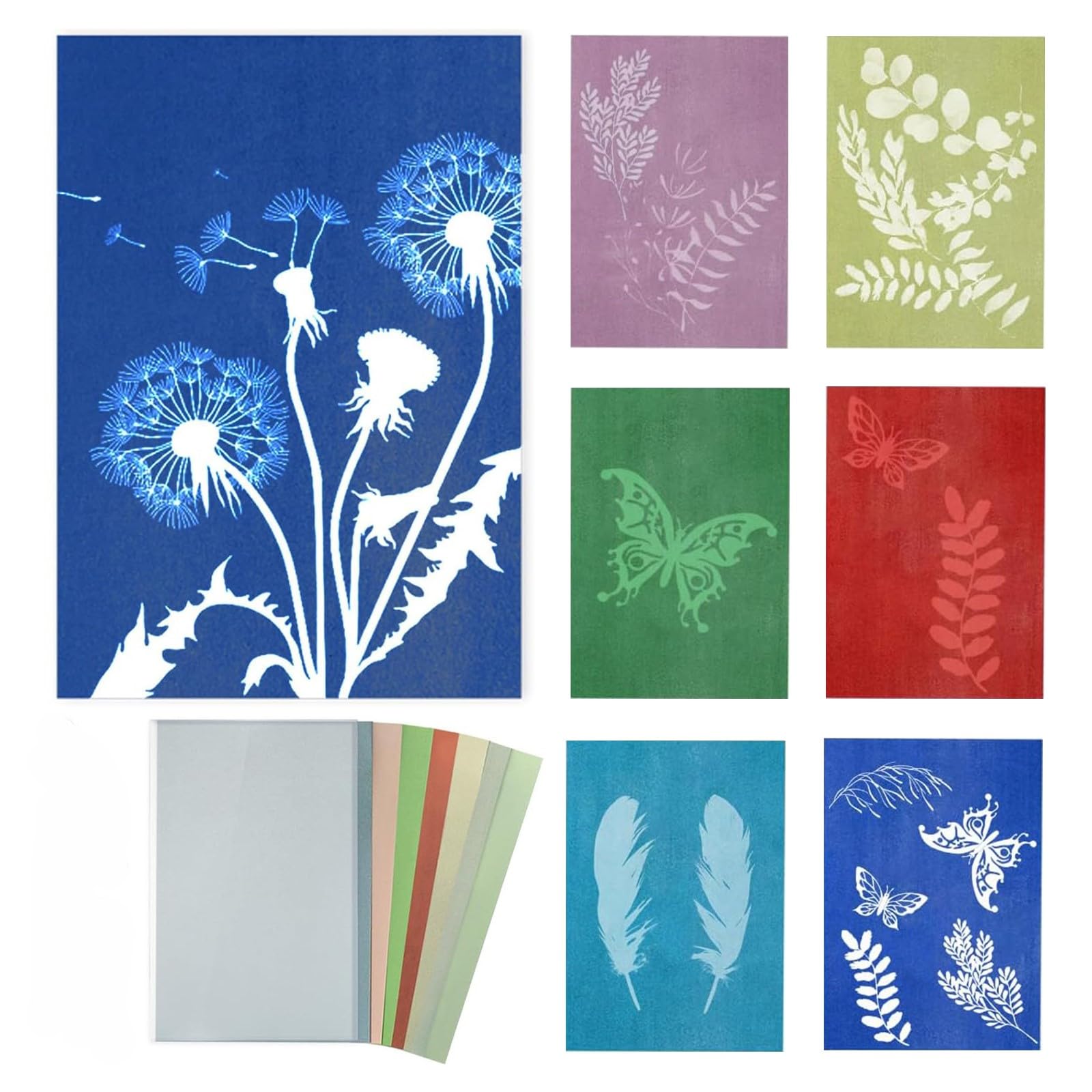 Cyanotype Paper Kit - 40PCS Colorful A5 High Sensitive Sun Art Paper Kit with Acrylic Panel and 4 Clips, 21×14.8cm Nature Printing Papers for Kids Adults Arts Crafts Solar Drawing Papers DIY Projects