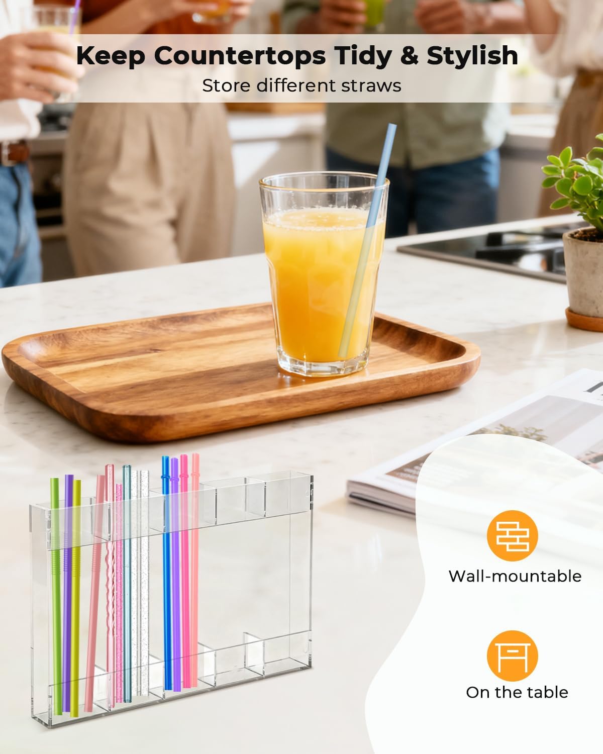 Straw Holder, Straws Organizer, Kitchen Counterware Storage Rack, Features Strong Adhesive Double-Sided Tape, Suitable for Countertops and Cabinets (Transparent) - Image 2