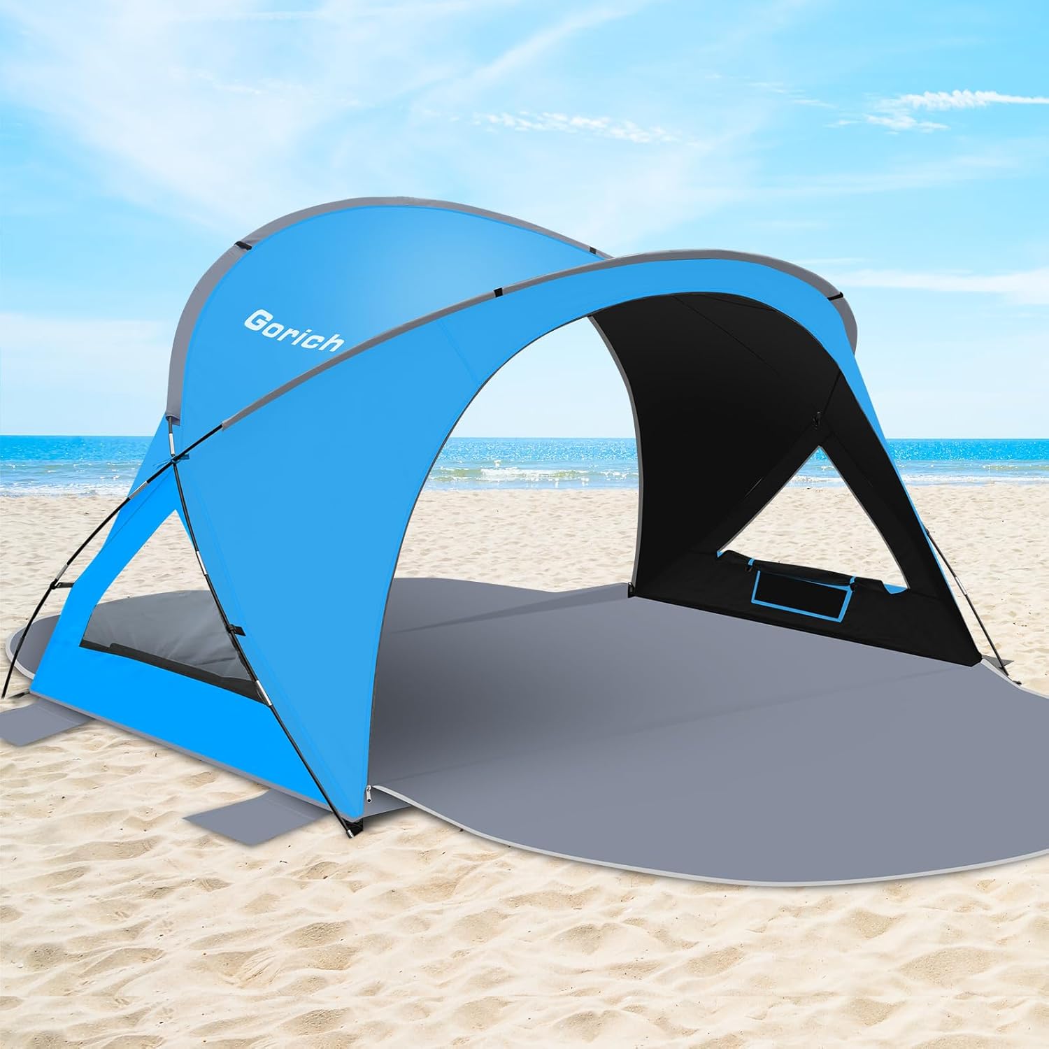 Gorich Beach Tent Sun Shelter with UPF50+ UV Protection for 1-2/3/4-5/6-7 Person, Lightweight & Portable Beach Shade Canopy with 2 Zippered Doors, Easy Setup Family Beach Umbrella