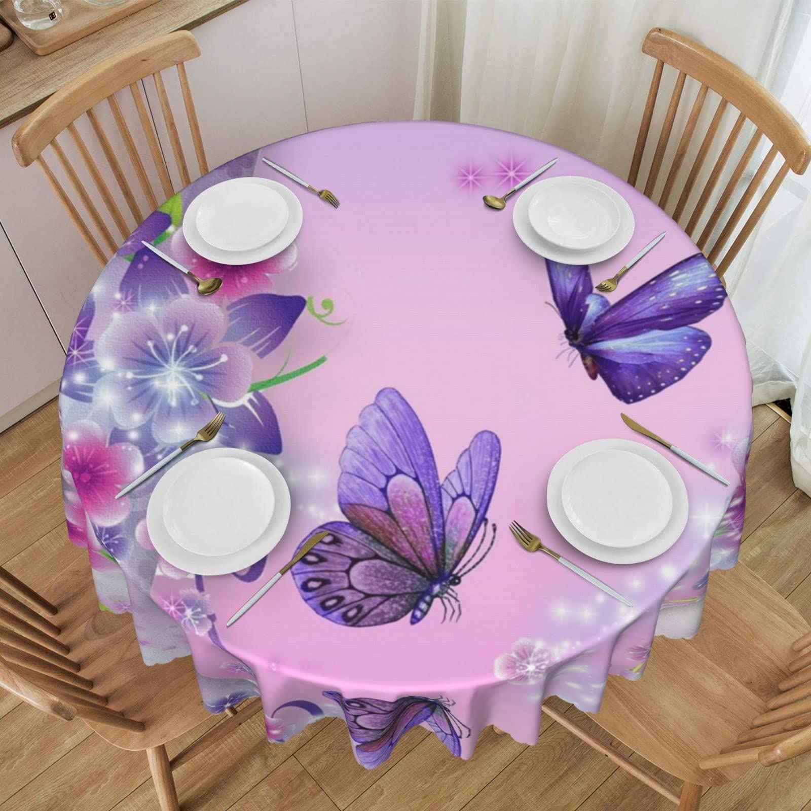 Nappe ronde papillon rose pour vos repas sur la terrasse et pique-niques