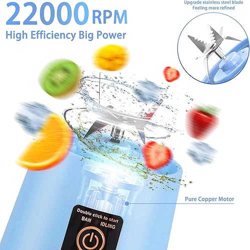 Miniatura 4 de Batidora portátil de 13.5 onzas para batidos, batidos y jugos  Mini licuadora recargable por USB con diseño de protección para el hogar, oficina,