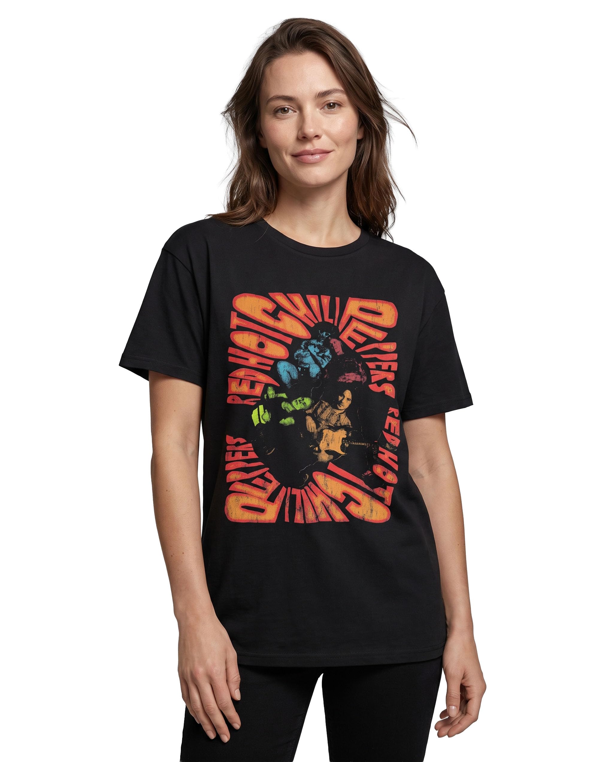 Vanilla Underground Women's Red/Black Hot Chili Peppers Trippy Short Sleeved T-Shirt Dress - XXX-Large