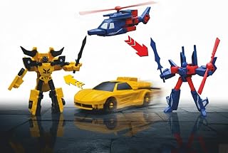 Bazinga Transcops - Converting Robots Action Figure Toys | Set of 2 | Robot to Car & Car to Robot Action Figures | Yellow & Blue Combat Vehicle Toys | DIY Toy for Boys for Ages 3 +