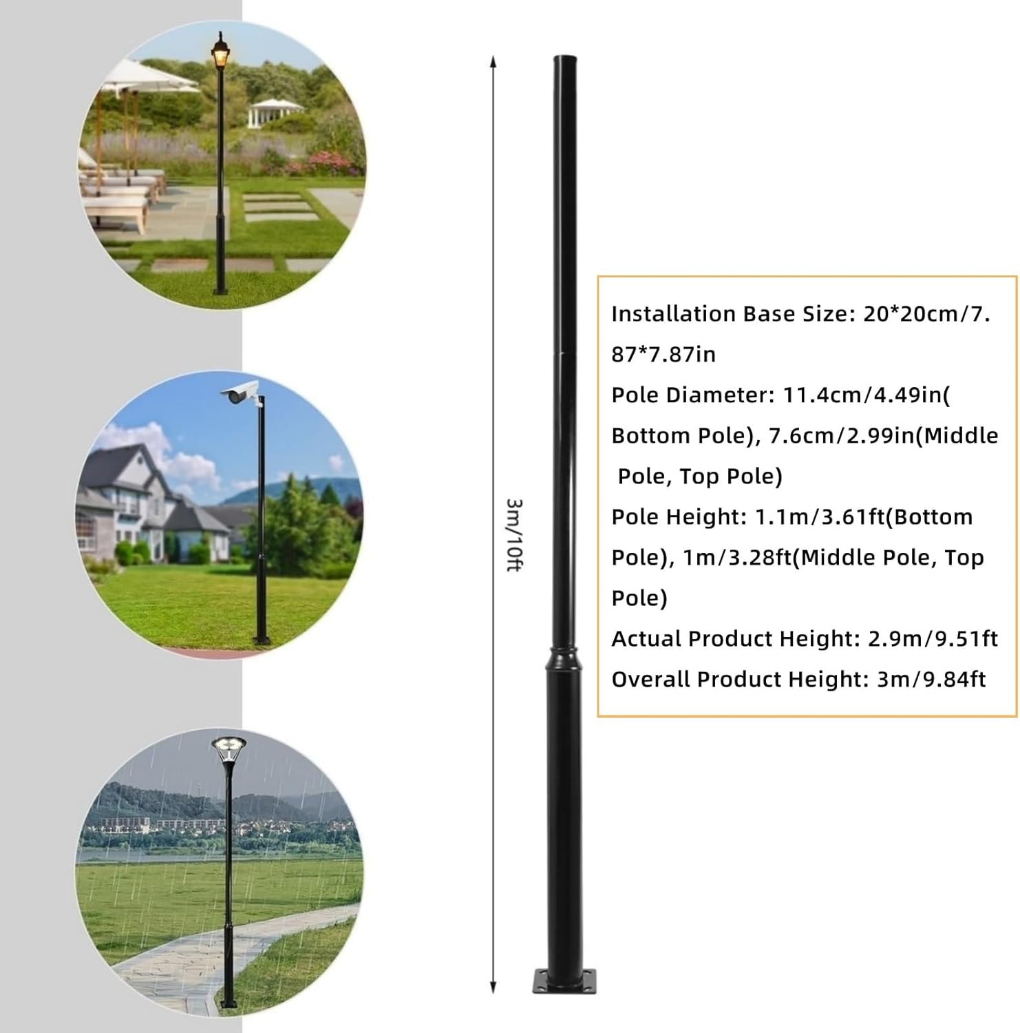 Street Light Pole, 10ft Tall Galvanized Split Street Lamp Post for Outdoor Street Courtyard Parking Lot Lighting Post Fixtures with Mounting Ground Cage (10FT 114+76mm)