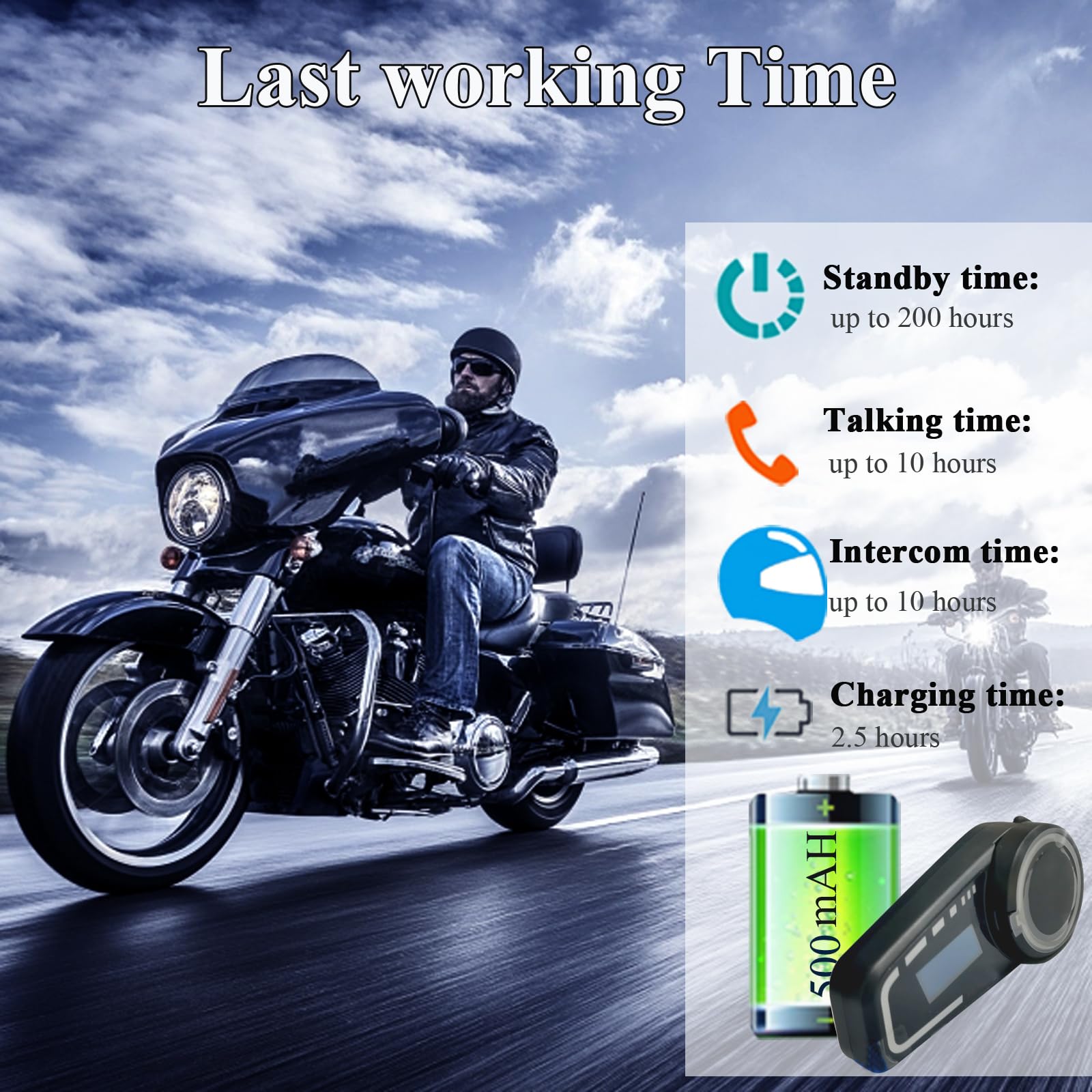 QSPORTPEAK Interfono moto bluetooth, M2C Cuffie Bluetooth per casco da moto per 2-6 piloti con schermo LCD, CVC + DSP Funzione di Riduzione del Rumore, Condivisione Musica,IP67 Impermeabile, 1 pezzi