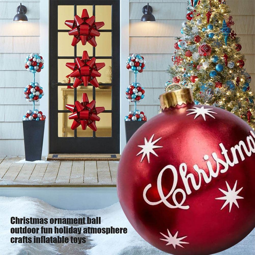 Acheter Boule De Noël Gonflable De 60 Cm Avec Poignée Rouge Noir Plaid Plus épais PVC Grand étanche Intérieur Extérieur Jardin Cour Décoration De Vacances Ballon De Noël
