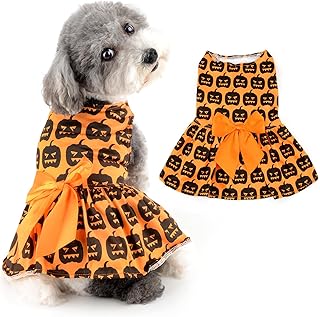 Ranphy Funny Halloween Dog Costume Puppy Dress Holiday Dog Clothes for Small Dogs Girl Doggie Party One Piece with Bowknot Pumpkin Pet Vest Skirt Holiday Cat Outfits, XL