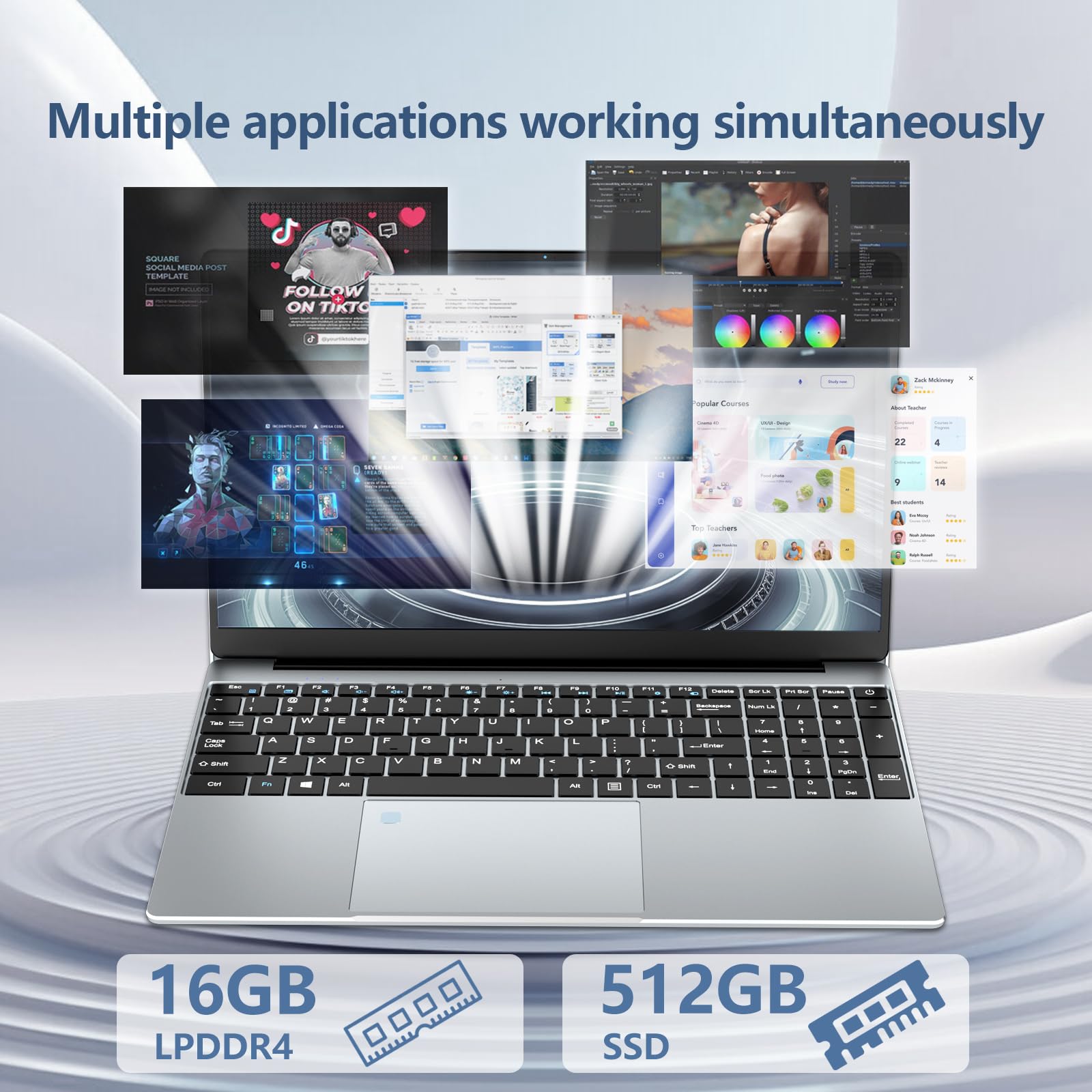Ordinateur Portable 15,6" Moacreto - Intel Celeron N5095, 16Go RAM, 512Go SSD, Windows 11, Écran FHD IPS - 6