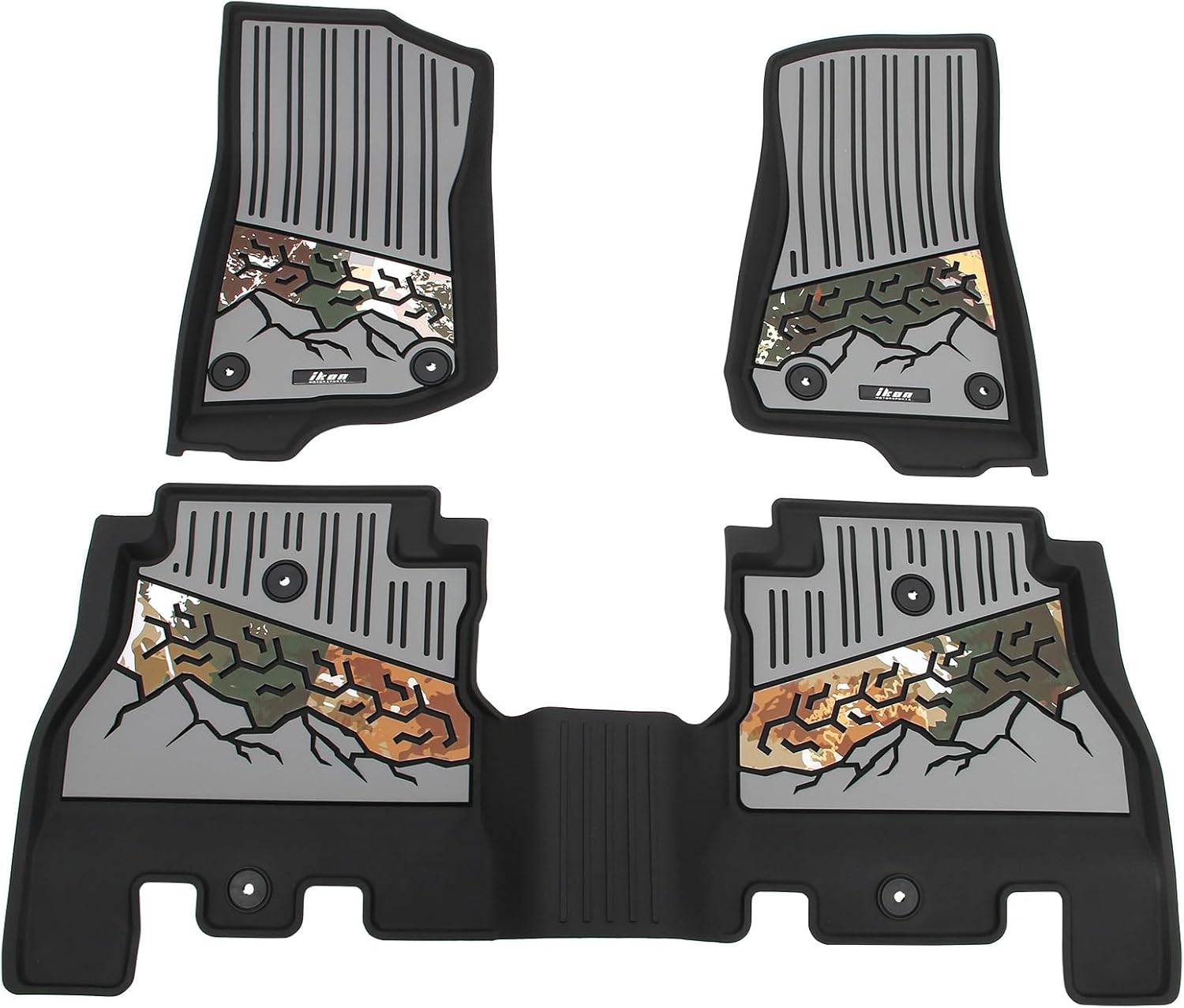 IKON MOTORSPORTS 3D TPE Floor Mats, Compatible with 2018-2025 Jeep Wrangler JL Unlimited 4-Door, All Weather Waterproof Non-Slip Floor Liners, Front & 2nd Row Full Set, Black Gray with Camouflage