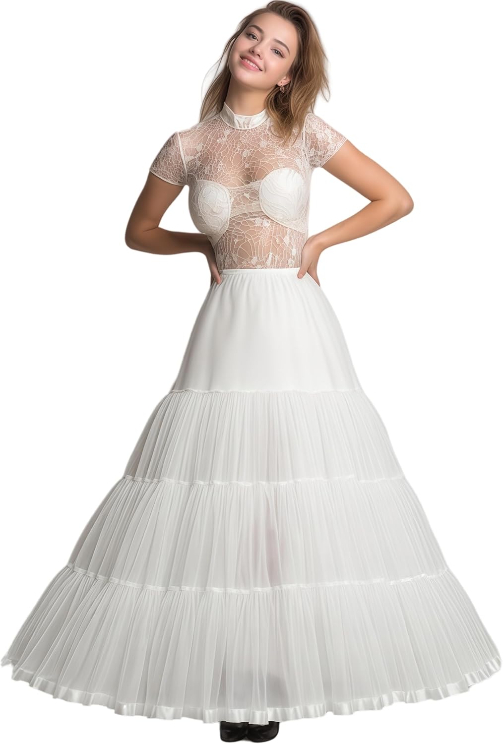 Women's 4 Tiers Plus Puffy Full Length Petticoat 39" Floor length Underskirt Ankle Length Crinoline Tulle Petticoat
