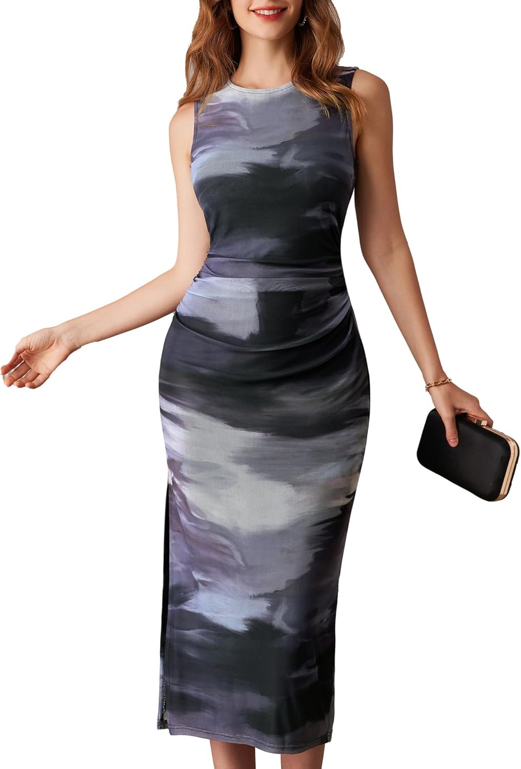 GRACE KARIN Floral Summer Dresses for Women 2025 Bodycon Sleeveless Midi Dress Side Slit Wedding Cocktail Party Dresses