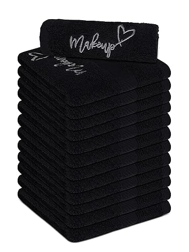 Zuperia Paño de lavado desmaquillante, 100% algodón, suave, de secado rápido, para manos y maquillaje, 12 x 12 pulgadas (paquete de 12, negro) disponible en Yaxa Venezuela