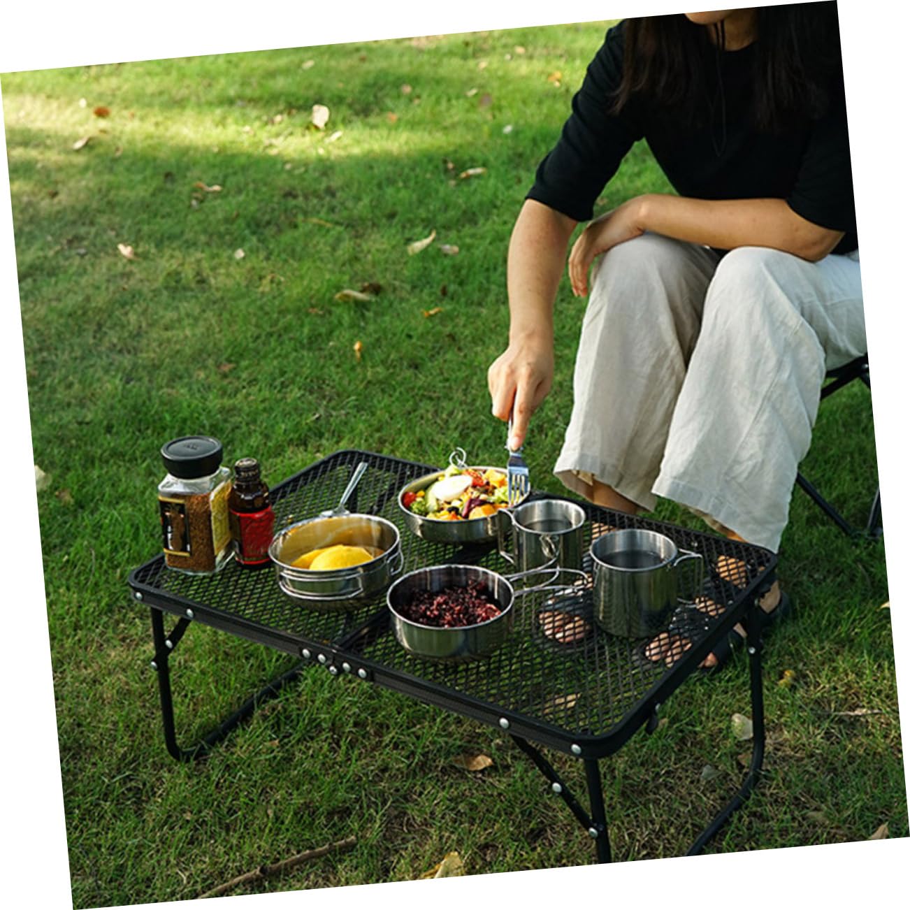 TOPBATHY 5 pièces Set de Vaisselle de Camping Acier Inoxydable Casserole et Tasse Légère avec Poignée Ustensiles de Pique- pour Randonnée et Plein Air